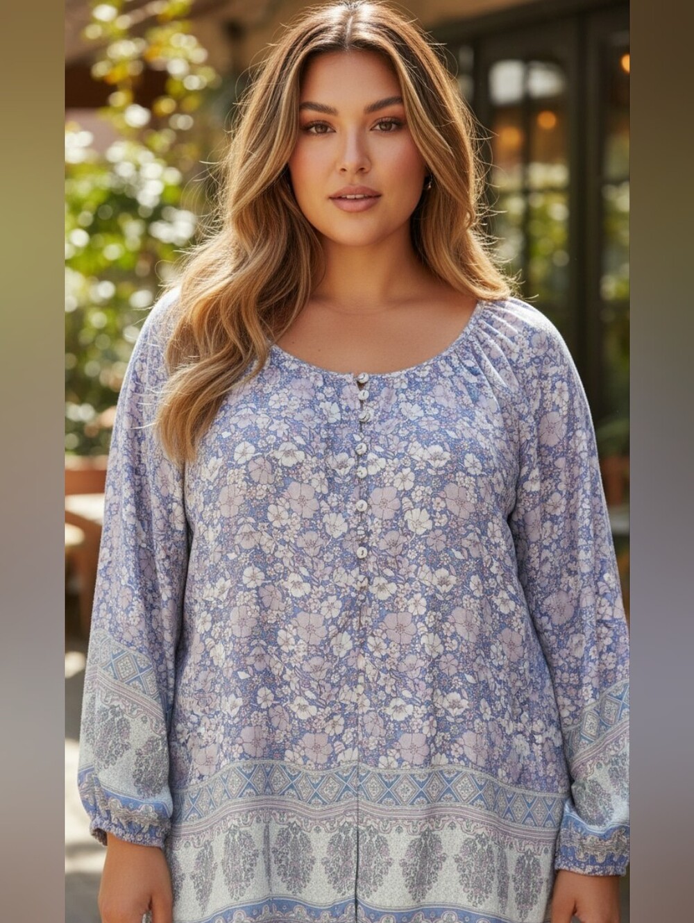 CYNTHIA ROWLEY Boho Floral Peasant Top - Lavender Blue